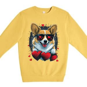 Valentines Day Corgi Heart Couples Love Corgi Dog Lovers Premium Crewneck Sweatshirt