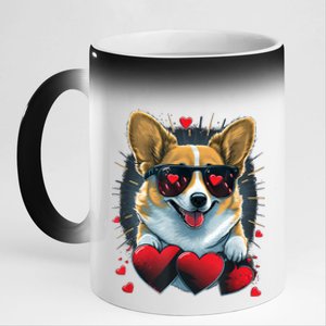 Valentines Day Corgi Heart Couples Love Corgi Dog Lovers 11oz Black Color Changing Mug