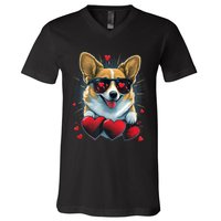 Valentines Day Corgi Heart Couples Love Corgi Dog Lovers V-Neck T-Shirt