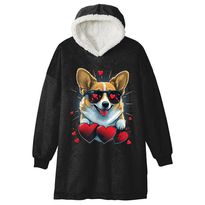 Valentines Day Corgi Heart Couples Love Corgi Dog Lovers Hooded Wearable Blanket