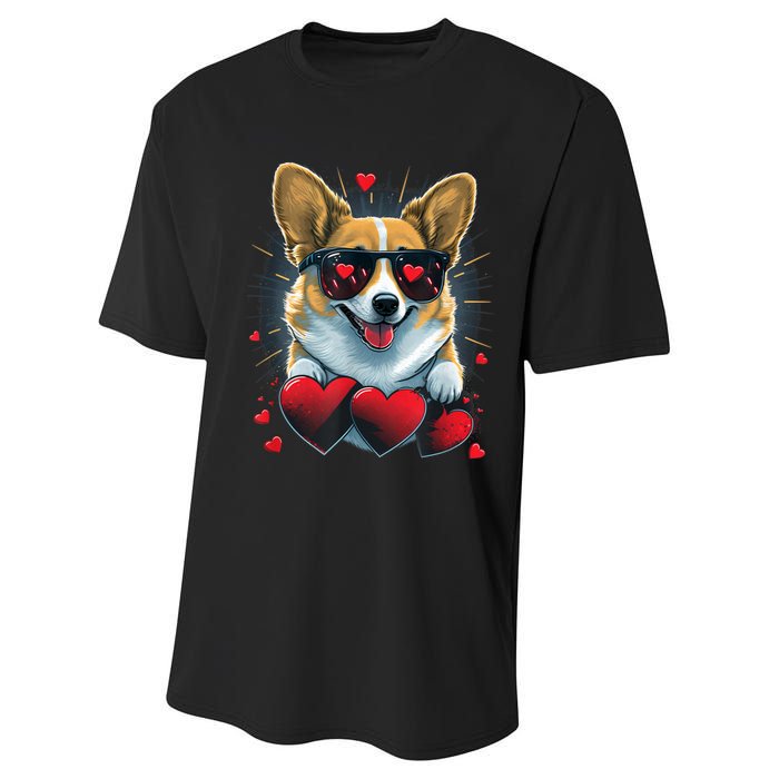 Valentines Day Corgi Heart Couples Love Corgi Dog Lovers Performance Sprint T-Shirt