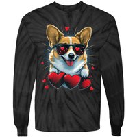 Valentines Day Corgi Heart Couples Love Corgi Dog Lovers Tie-Dye Long Sleeve Shirt