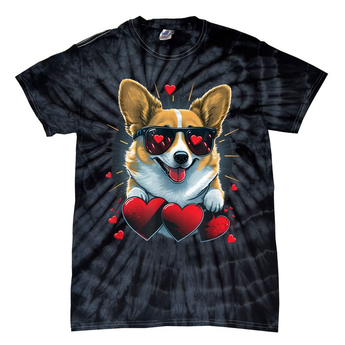 Valentines Day Corgi Heart Couples Love Corgi Dog Lovers Tie-Dye T-Shirt