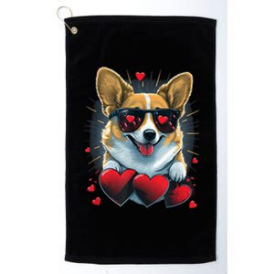 Valentines Day Corgi Heart Couples Love Corgi Dog Lovers Platinum Collection Golf Towel