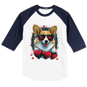 Valentines Day Corgi Heart Couples Love Corgi Dog Lovers Baseball Sleeve Shirt