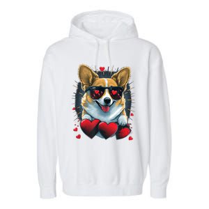 Valentines Day Corgi Heart Couples Love Corgi Dog Lovers Garment-Dyed Fleece Hoodie