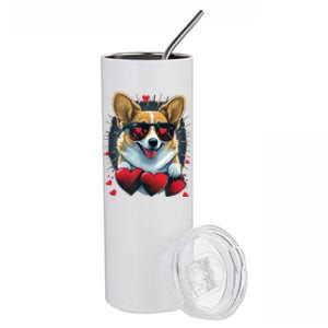 Valentines Day Corgi Heart Couples Love Corgi Dog Lovers Stainless Steel Tumbler