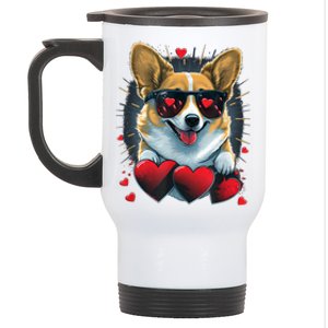 Valentines Day Corgi Heart Couples Love Corgi Dog Lovers Stainless Steel Travel Mug