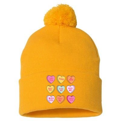 Valentines Day Conversation Hearts Pom Pom 12in Knit Beanie