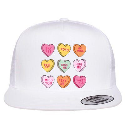 Valentines Day Conversation Hearts Flat Bill Trucker Hat