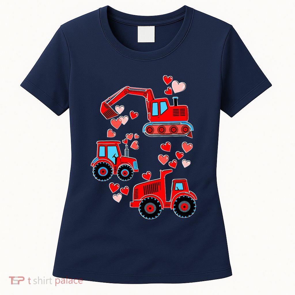 Valentines Day Construction Trucks Funny Boy Womens T-Shirt