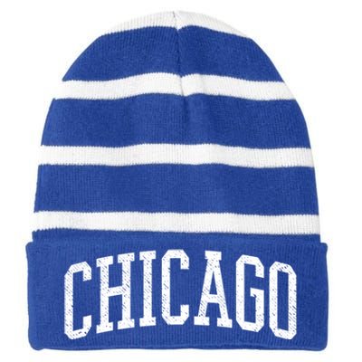 Varsity Distressed Chicago Striped Beanie with Solid Band