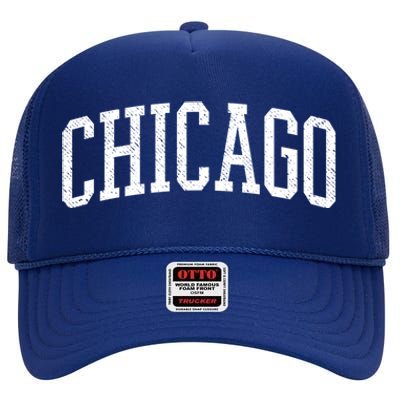 Varsity Distressed Chicago High Crown Mesh Back Trucker Hat