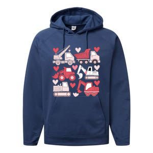 Valentines Day Construction Trucks Funny Boy Performance Fleece Hoodie