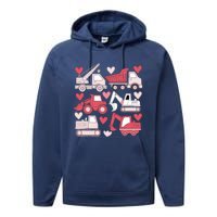 Valentines Day Construction Trucks Funny Boy Performance Fleece Hoodie