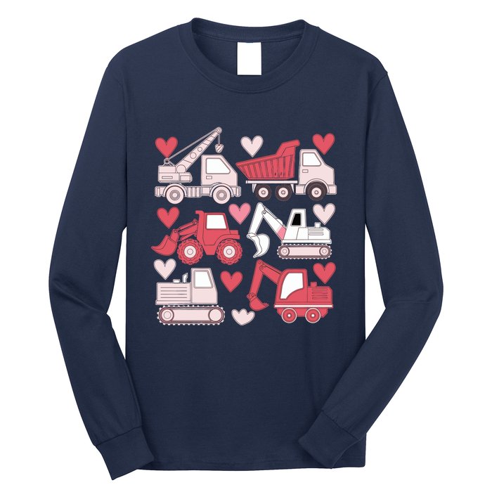 Valentines Day Construction Trucks Funny Boy Long Sleeve Shirt