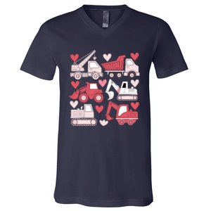 Valentines Day Construction Trucks Funny Boy V-Neck T-Shirt