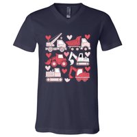 Valentines Day Construction Trucks Funny Boy V-Neck T-Shirt