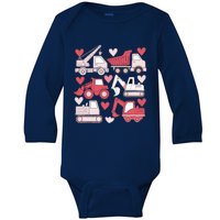 Valentines Day Construction Trucks Funny Boy Baby Long Sleeve Bodysuit