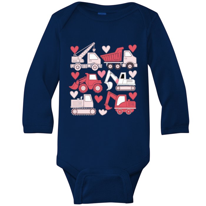 Valentines Day Construction Trucks Funny Boy Baby Long Sleeve Bodysuit