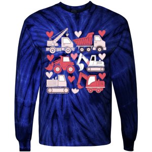 Valentines Day Construction Trucks Funny Boy Tie-Dye Long Sleeve Shirt