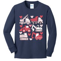 Valentines Day Construction Trucks Funny Boy Kids Long Sleeve Shirt