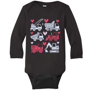 Valentines Day Construction Trucks Funny Boy Baby Long Sleeve Bodysuit