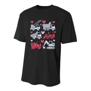 Valentines Day Construction Trucks Funny Boy Youth Performance Sprint T-Shirt