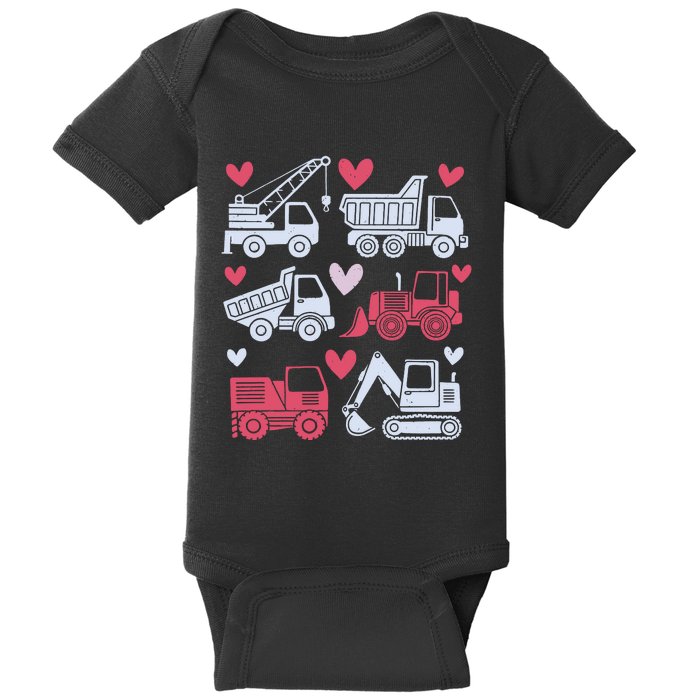 Valentines Day Construction Trucks Funny Boy Baby Bodysuit