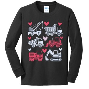 Valentines Day Construction Trucks Funny Boy Kids Long Sleeve Shirt