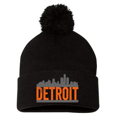 Vintage Detroit City Skyline Pom Pom 12in Knit Beanie