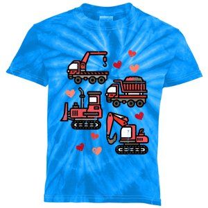 Valentines Day Construction Trucks Funny Kids Tie-Dye T-Shirt