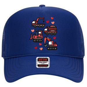 Valentines Day Construction Trucks Funny High Crown Mesh Back Trucker Hat