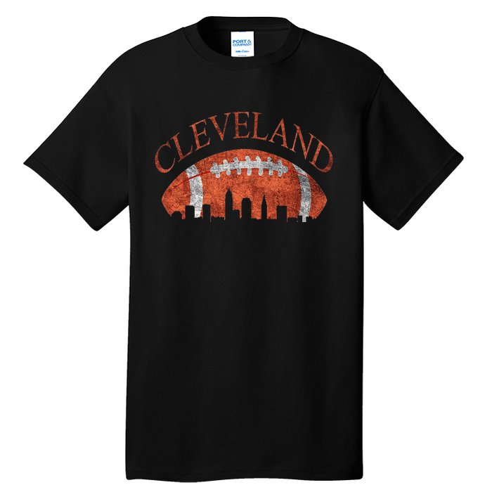 Vintage Downtown Cleveland Ohio Skyline Football Gift Tall T-Shirt