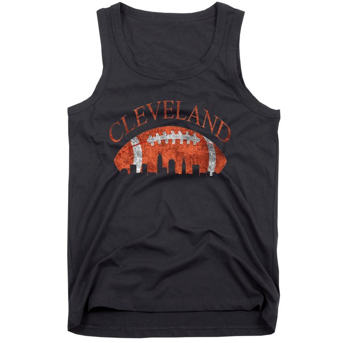 Vintage Downtown Cleveland Ohio Skyline Football Gift Tank Top