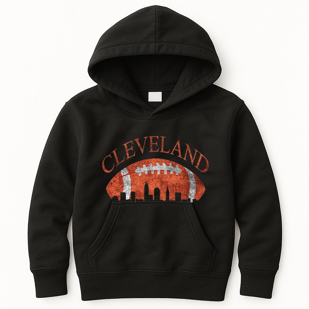 Vintage Downtown Cleveland Ohio Skyline Football Gift Kids Hoodie