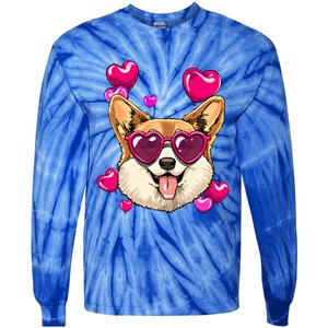 Valentines Day Corgi Heart Couples Love Day Corgi Dog Lover Gift Tie-Dye Long Sleeve Shirt