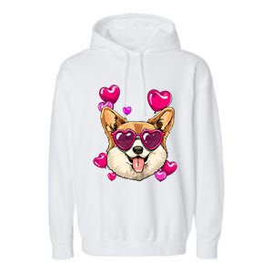 Valentines Day Corgi Heart Couples Love Day Corgi Dog Lover Gift Garment-Dyed Fleece Hoodie