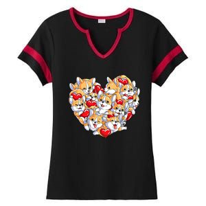 Valentines Day Corgi Heart Funny Corgis Dog Lovers Gift Ladies Halftime Notch Neck Tee