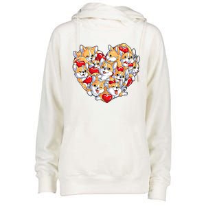 Valentines Day Corgi Heart Funny Corgis Dog Lovers Gift Womens Funnel Neck Pullover Hood