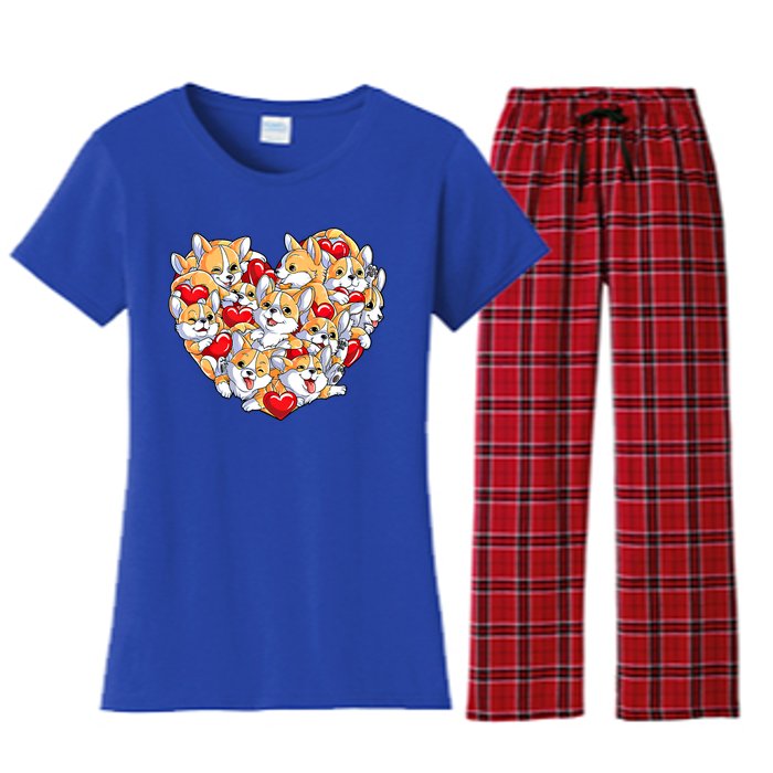 Valentines Day Corgi Heart Funny Corgis Dog Lovers Gift Women's Flannel Pajama Set