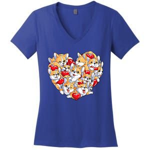 Valentines Day Corgi Heart Funny Corgis Dog Lovers Gift Women's V-Neck T-Shirt