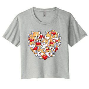 Valentines Day Corgi Heart Funny Corgis Dog Lovers Gift Women's Crop Top Tee