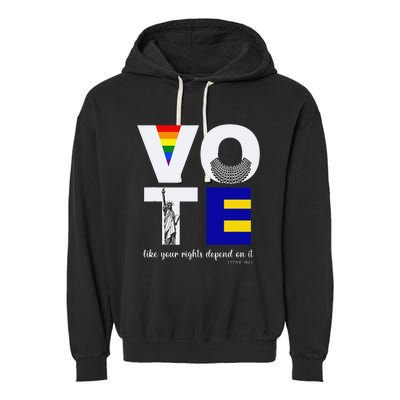 Vote Dissent Collar Statue of Liberty Pride Flag Equality Garment-Dyed Fleece Hoodie