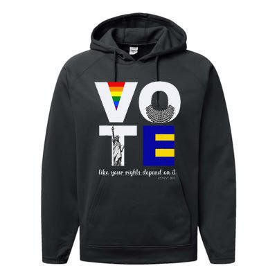 Vote Dissent Collar Statue of Liberty Pride Flag Equality Performance Fleece Hoodie