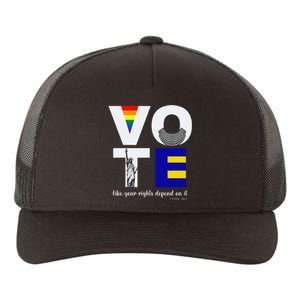 Vote Dissent Collar Statue of Liberty Pride Flag Equality Yupoong Adult 5-Panel Trucker Hat