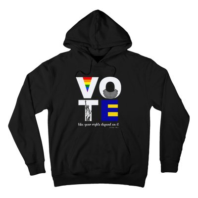 Vote Dissent Collar Statue of Liberty Pride Flag Equality Hoodie