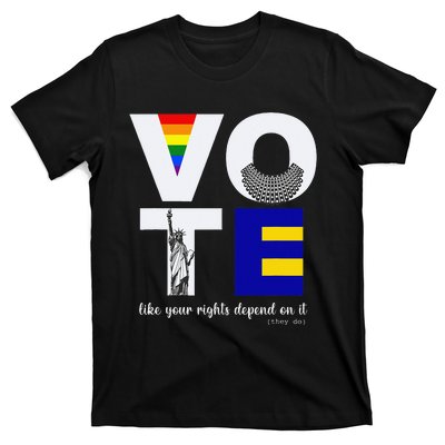 Vote Dissent Collar Statue of Liberty Pride Flag Equality T-Shirt