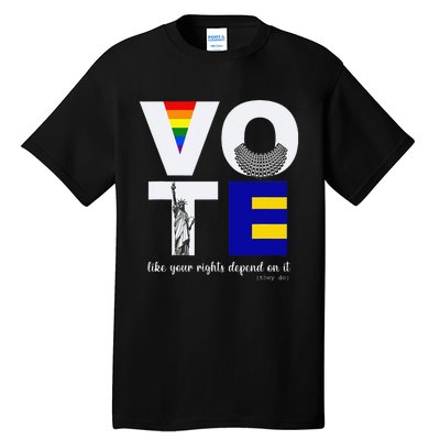 Vote Dissent Collar Statue of Liberty Pride Flag Equality Tall T-Shirt