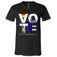 Vote Dissent Collar Statue of Liberty Pride Flag Equality V-Neck T-Shirt